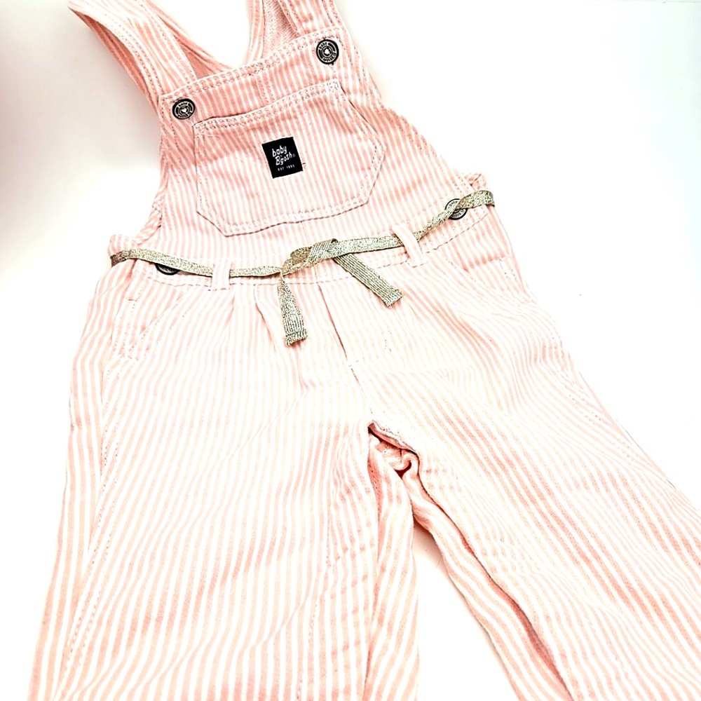 Baby B'gosh Overalls Size 18m Girls Stripe Pink White Belted Pockets Snap Button